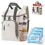 Odoland Cooler Backpack, 30Cans Insulated Leak-Proof Cooler Bag with 3 Ice Packs and Bottle Opener for Women and Men, Multifunctional Waterproof Lightweight Beach Lunch Backpack Cooler,Beige Grey