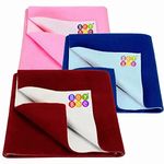 BeyBee Waterproof Quick Dry Sheet for Baby|Anti-Piling Fleece Extra Absorbent Washable Mattress Protector|Bed Protector Sheet for Toddler Small Combo 70x50 CM Pack of 3 Maroon+Royal Blue+Pink