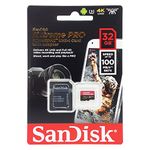 SanDisk Extreme Pro 32 GB microSDHC Memory Card + SD Adapter with A1 App Performance + Rescue Pro Deluxe 100 MB/s Class 10, UHS-I, U3, V30 SDSQXCG-032G-GN6MA, Red/Gold