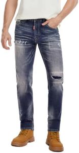 Betu Mens Jeans Relaxed Fit Straight Leg Ripped Denim Pants with Stretch Fabric(BM22,38) Dark Blue