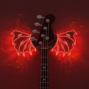 CoolGift Mart Guitar Stand Wall Mount with Luminous Devil Wings, Acrylic Wooden Guitar Hanger Shelf with USB Powered, for Acoustic Electric Bass Ukulele, Gift for Music Lovers Guitar Players