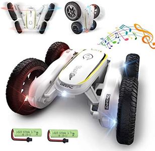 DEERC DE38 Remote Control car, 360° Double Sided, Flipping RC Stunt Car, LED Headlights, 4WD High-Speed Off-Road Toy, Great Gift for Boys and Girls, with 2 Rechargeable Batteries