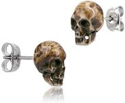 Earth Accessories Sustainably Sourced Organic Bone Skull Earrings for Women or Men - Stud Skeleton Ear Rings - Gothic Skeleton Jewelry