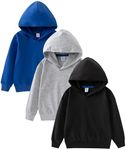 GFQLONG 3 Pack Toddler Lightweight Hoodie Sweatshirt, Kids Boys Girls Sports Long Sleeve Pullover Tops, Blue+ Grey+ Black 1T-2T