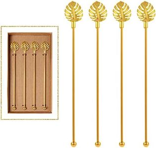 Stainless Steel Coffee Beverage Stirrers Stir Cocktail Drink Swizzle Stick with Palm leaf Metal Top,4PCS GOLD stirrer