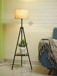 Crosscut Furniture Metal Floor Lamp with decorative shelf (Natural Jute)