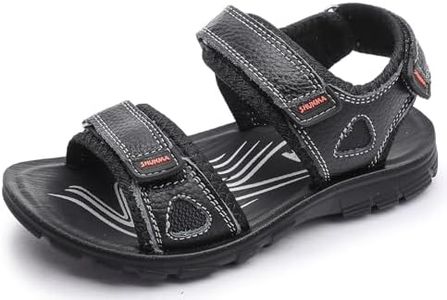 DADAWEN Boys Girls Leather Sandals Summer Athletic Hiking Beach Outdoor Open toe Adjustable Straps Sports Sandals for Kids (Toddler/Little Kid/Big Kid) Black US Size 6 Big Kid