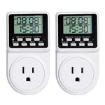 Techbee Indoor Digital Infinite Repeat Cycle Intermittent Outlet Timer Plug 24 Hour Programmable Timed Electrical Power Switch with Countdown Delay on Off Function for Lights and Appliances (2 Pack)