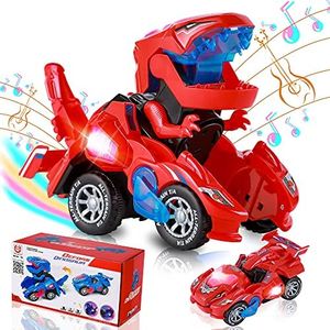 Hirger Transforming Dinosaur Car Toy for Kids, Auto Transformer Monster Truck Toys with Light & Sound for Toddler 1 2 3 4 5 Year Old, Birthday Gifts for Boy, Christmas Stocking Stuffers