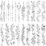 Temporary Tattoos For Women Girls-24 Sheets Branch Flower Leaf Wild Plants Sketch Realistic Long-lasting Tattoo Stickers Waterproof Tattoo Sets for Arm Collarbone Leg Backbone Body Art