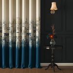 Story@Home Whiteout Digital Print Curtains for Long Door 9 Feet 1 Piece, Thermal Insulated, Room Brightening Long Door Curtains | Elegant Curtains for Living Room, Bedroom (118 x 275 cm, Beige & Blue)