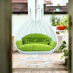 Flying ArrowOutdoor Furniture Double Seater Swing, Beautiful Swing with Stand (Black Swing with Grey Cushion, White with Light Green, Iron)