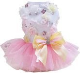 Izefia Dog Dress Puppy Skirt Dog Princess Dresses Rdc Pet Tutu Flower and Sequin Dot Wedding Lace Dress Luxury Bow Dress for Small Dog Girl (S, Pink)