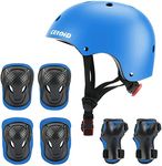 CELOID Kids Helmet Pad Set,Adjustable Kids Skateboard Bike Helmet Knee & Elbow Pads Wrist Guards10-14-16 Years Kids,Protective Gear Set for Girls Boys Bicycle Roller Scooter Sport,Blue