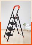Bathla Ascend Steel 4 Step Heavy Duty Ladder for Home | Wide Anti-Slip Steps | 5 Year Manufacturer Warranty | Safety Hand Grip & Secured Joints (Orange & Black)