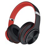 DOQAUS Wireless Headphones, [90 Hrs Playtime] Bluetooth Headphones with 3 EQ Modes, Hi-Fi Stereo Over Ear Headphones with Microphone and Comfortable Earpads for iPhone/PC/Travel/Office (Black-Red)