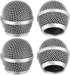 Facmogu 4PCS Microphone Head Replace, Grille Mic Replacement Ball Head, Microphone Grille Ball with Inner Foam, Steel Mesh Microphone Grille Heads, Grille Ball Type Fits for Beta SM58 - Silver