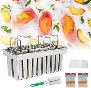 Dyna-Living Commercial Popsicle Molds 10PCS Flat Heads and 10PCS Round Heads without Slot Stainless Steel Popsicle Molds Metal Ice Cream Popsicle Mold with Lid, Single Cup Capacity 108ml/115ml