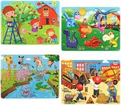 SYNARRY Puzzles for Kids Ages 4-8, 4 Pack Wooden Jigsaw Puzzles for Kids Ages 3-5 Years Old 40 Pieces, Preschool Puzzle Toy Children Boys and Girls, Farm Dinosaur Animal Construction Theme