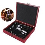 JINGOU Stainless Steel Wine Opener Set with Rabbit Corkscrew, Foil Cutter, Wine Pourer, Drip Ring, 2 Bottle Stoppers, Wood Case - 8 Piece