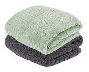 MAXOSHINE Microfiber Towels for Bath-Soft Coral Fleece Towel with Hook Quick Dry Super Absorbent-Bath Towel for Men and Women-70 x 140 cm (Green/Grey, Pack of 2)