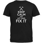 Old Glory Fathers Day Keep Calm Let Dad Fix It Black Adult T-Shirt - Medium