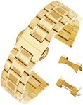 20mm Durable Solid Stainless Steel Bands Watch Bracelets with Easy Release Deployment Buckle in Gold