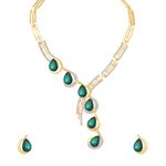 Atasi International Gold Tone Green Maroon Color Crystals American Diamonds Alloy Necklace Set with Earrings for Women | Stylish Jewellery for Party, Wedding and Festive Occasions (DG5919)