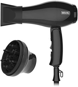 Wahl Travel Hair Dryer, Hair Dryer with Attachments, Dryer for Travelling, Compact Hairdryer, Foldable Travel Dryer, Two Heat Settings, Worldwide Voltage, Portable Travel Hairdryers, Black
