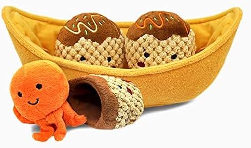 HugSmart - Snuffle Toys for Dogs with Japanese Takoyaki | Squeaky Interactive Dog Puzzle Toys | 3-in-1 Hide and Seek Plush Dog Toys | Plush Treat Dispensing Pet Toy for Small, Medium and Large Breed