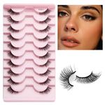 Mayklen Self Adhesive False Eyelashes Natural Look - 10 Pairs, Wispy Faux Mink Eye Lashes For Women Cat Eye Fake Lashes Volume Strip False Eyelash Extension DIY Half Lashes For Women