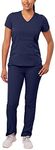 Adar Pro Core Classic Scrub Set for Women - Tailored V-Neck Scrub Top & Tailored Yoga Scrub Pants, Navy, Medium Petite