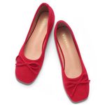 Volyxus Women's Ballet Flats Cap Toe Bow Flats Two Tone Slip On Flats Comfort Square Toe Dressy Flat Shoes for Casual Work Red