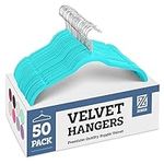 ZOBER Velvet Hangers, Coat Hanger, Clothes Hanger, Hangers 50 Pack, Non Slip Space Saving Closet Hangers, 360° Swivel Hook, Clothing Hanger, Shirt Hanger, Tops Hanger, Dresses Hanger (Teal)