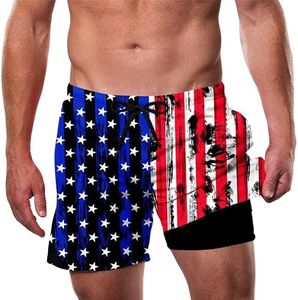 Cozople Swimming Trunks for Mens 4th of July Patriotic Swim Shorts with Compression Liner Stretchy Inner Boxer Brief Lined Bathing Suit Anti Chafe Swimsuit Quick Dry Beach Board Shorts L