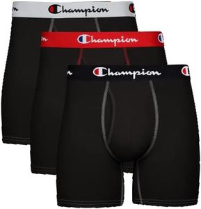 Champion Men's Underwear Boxer Briefs, Total Support Pouch, Cotton Stretch, 3-Pack, Black - 3 Pack, Large