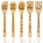 Horror Movie Merchandise Decor Gifts Wooden Spoons for Cooking, Natural Bamboo Halloween Kitchen Decorations Utensils Set 5 Pack for Birthday Fans Lover Gift Women Man Holiday Horror Party Accessory