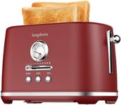 LONGDEEM Retro Toaster 2 Slice with Extra-Wide and Deep Slots, 6 Browning Levels and 3 Functions - Reheat, Defrost & Cancel, Stainless Steel, Removable Crumb Tray, Under Base Cord Storage, Red
