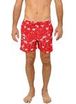 Uzzi Men's Swim Shorts Palm Tree Dry Fast Microfiber Trunks 1823 Red L