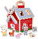 AULISTOY Montessori Wooden Farm Sorting Barn Toys for Toddlers Baby Boys Girls Kids Age 1 2 3 +Year Old,Take-Along Animals Shape Sorter Learning Educational Toys with Windmill,Easter Gifts for Toddler