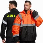 SRsafety Hi-Vis Reflective Waterproof Jacket,3 in 1 Winter Work Jackets for men,Safety Jackets with Zipper Fleece Liner,ANSI/ISEA Class 3