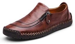 Honeystore Men's Leather Loafers Driving Moccasins Zipper Shoes Burgundy 8.5 D(M) US Men