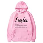 Clearance Seester Like A Sister Sweatshirts Women Cute Letter Shirt Sister Gifts Casual Hoodies Long Sleeve Pullover Tops Pink