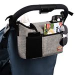 Buggy Pram Bag Organiser, 11L Large Capacity for Baby Accessories with 2 Deep Cup Holders & Shoulder Strap Used as Carry-On Handbag-Universal Fit All Buggy Models (Grey)