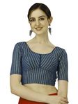 Sft Round Neck Cotton Lycra Stretchable Elbow Sleeves Readymade Saree Blouse for Women Stylish