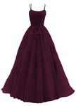 Chupeng Women's Prom Dresses Sexy Long Lace Appliques Spaghetti Straps Tulle A-Line Formal Party Evening Gowns Burgundy 4