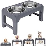 HDYEGIOU Elevated Dog Bowl, Rasied Dog Bowl with 2 Stainless Steel Dog Bowls,4 Heights Adjustable for Small Medium Large Dogs and Pets,Grey