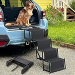 BARKYPAW 4-Step Folding Dog Ramp with Portable Iron Frame Steps Ladder for High Car, Couch and Bed, Non-Slip Surface Pet Safety Travel Stairs Suitable for Small & Large Old Dogs Indoor and Outdoor