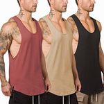 Muscle Killer 3 Pack Men's Muscle Gym Workout Stringer Tank Tops Bodybuilding Fitness T-Shirts, Black+Apricot+Dark Purple, Medium