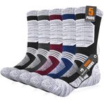 Niofind Mens Work Socks Full Cushioned Hiking Boot Socks, Breathable Cotton Outdoor Sports Crew Sock for Walking Cycling Running Multipack 5 Pairs, Multicolor 9-11